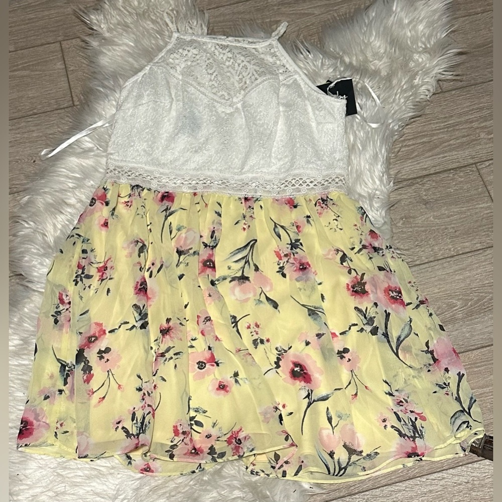 White Lace Yellow Floral dress
